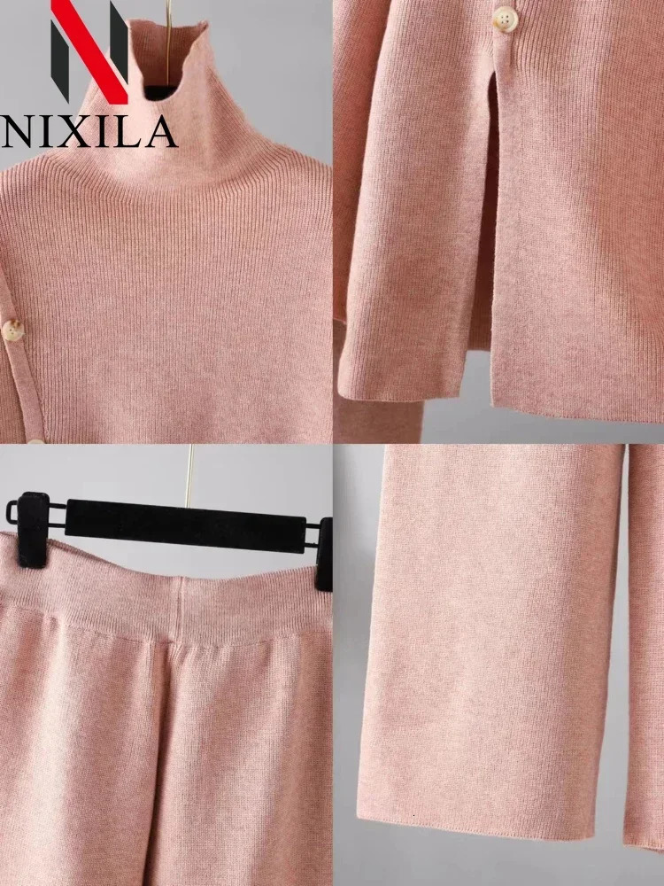 Winter Autumn Sweater 2 Piece Sets Fashionable Knit Pant Elegant Retro Pullover Two Womens Outfits Clothes 250106