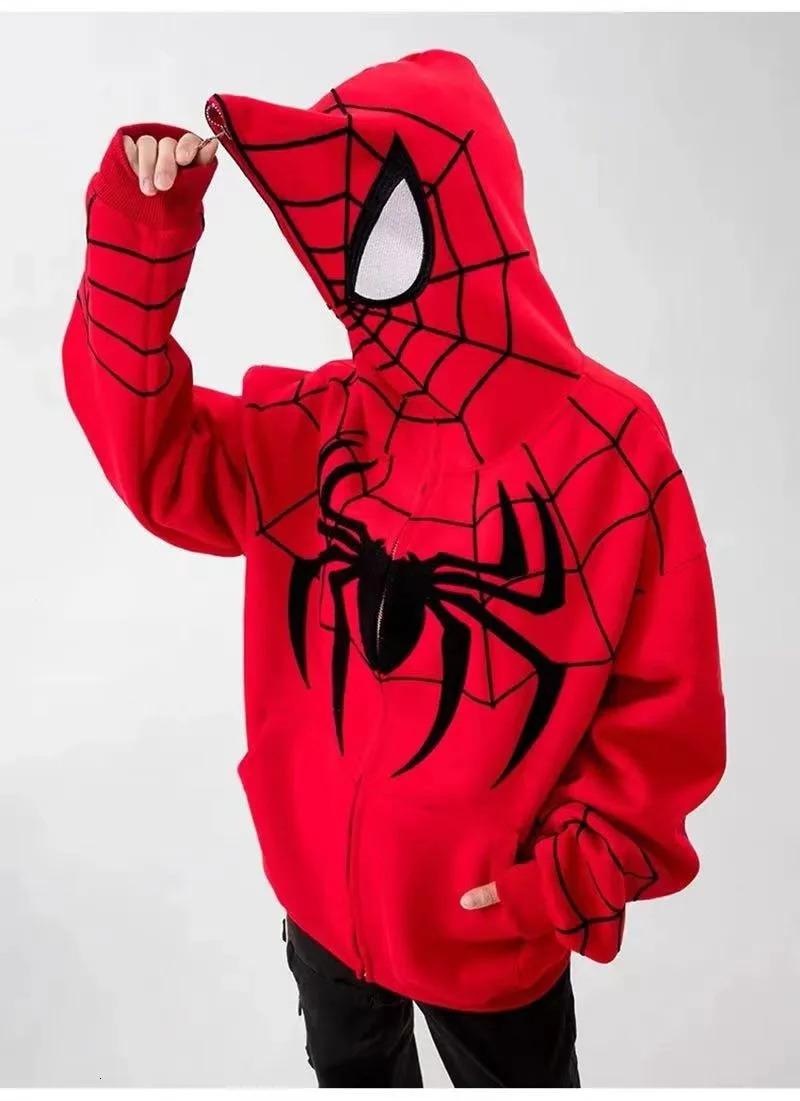 Gothic Y2k Anime Embroidered Zipper Spider Hoodie Mens Sportswear Harajuku Oversized Hip Hop Long Sleeve Hoodie Mens 250109