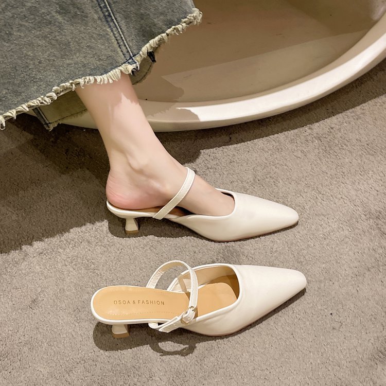 Women Slippers Fashion hot Low Heel Sandals Pointed Toe Casual Style Triple Black Beige Free shipping