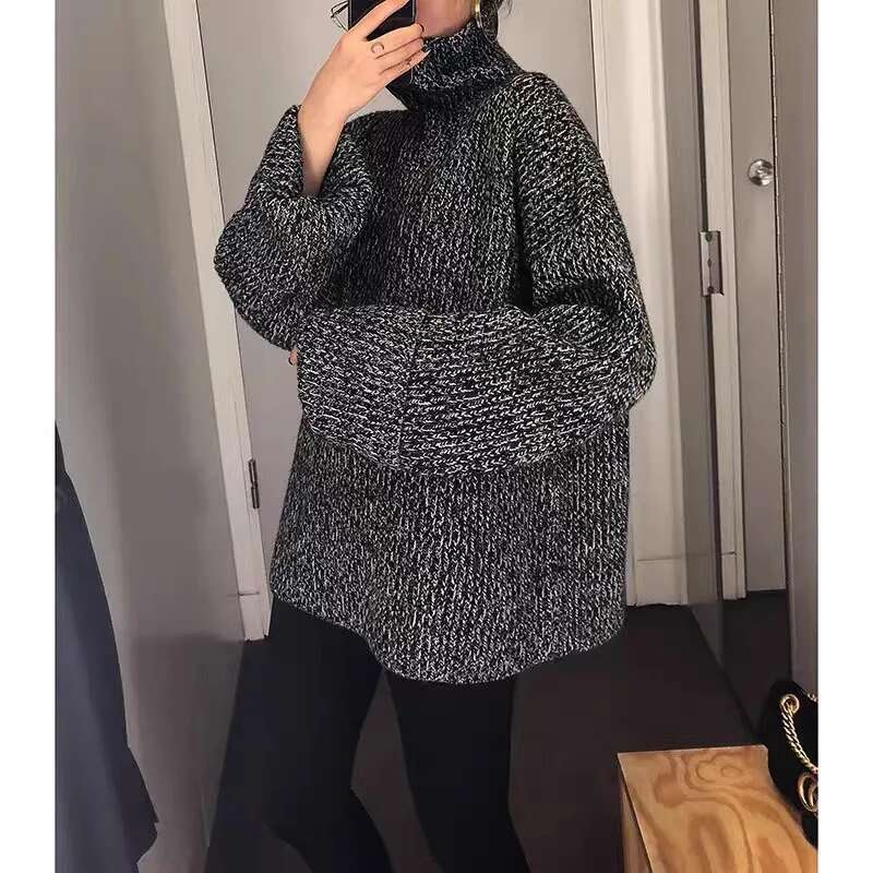 2024 Autumn/Winter New 100% Heavy Extra Thick Cashmere Women's Ral Yarn Turtleneck Loose Sweater Knitting