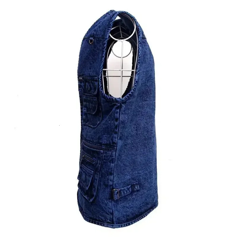 Mens vest Outerwear Denim Waistcoat Deep Blue Color Plus Size Sleeveless Jacket Multipocket size XL to 5XL 250107