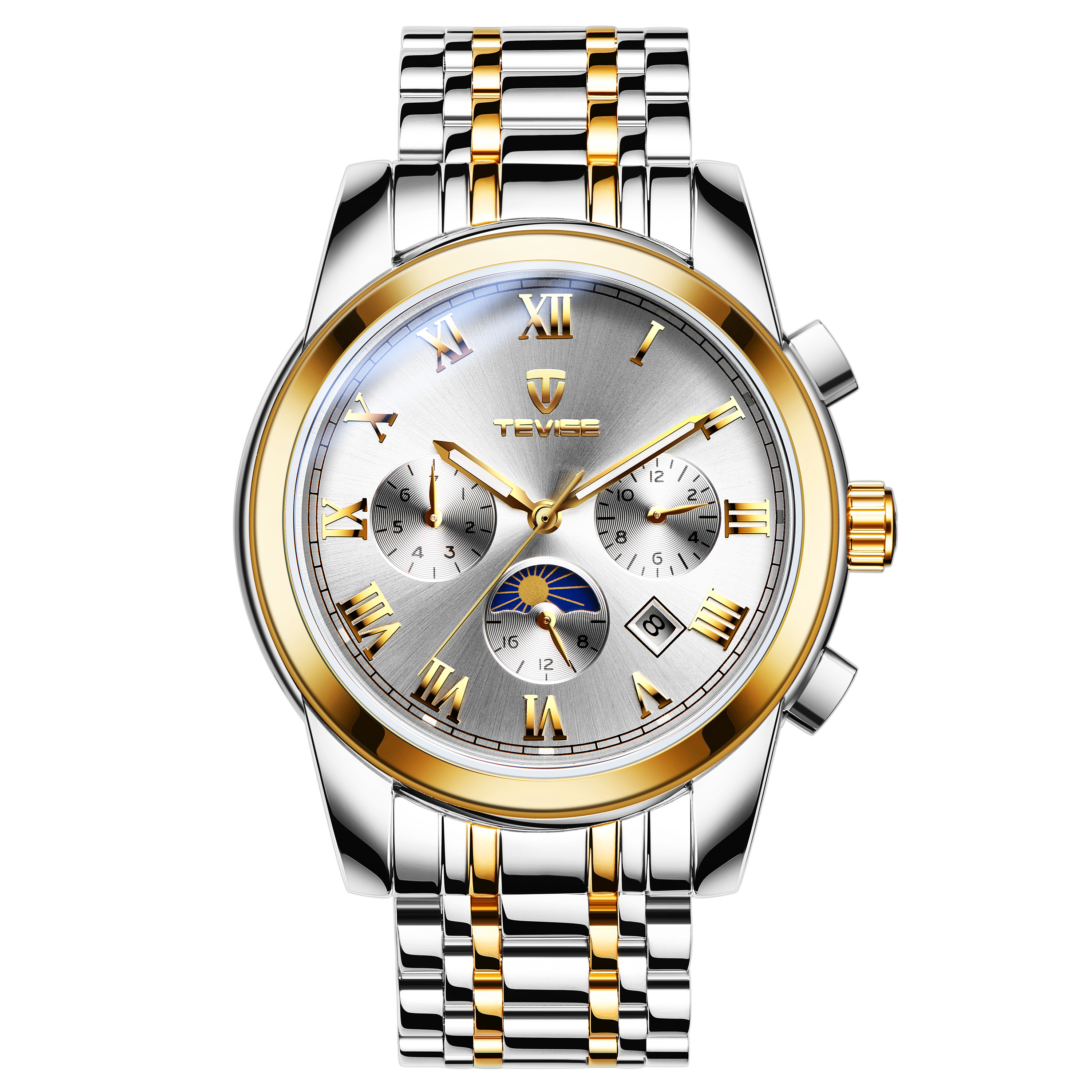 TEVISE Moonwatch Watch Mens Hollow-out Luminous Automatic Mechanical Watch with Stainless Steel Strap Business Wristwatch for Men T040-9005