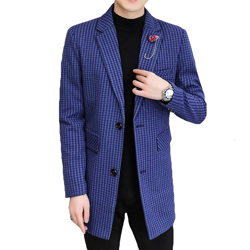 Autumn Winter Wool Blends Jacket Men Long Casual Business Trench Coat Streetwear Overcoat Social Windbreaker Clothing 250106