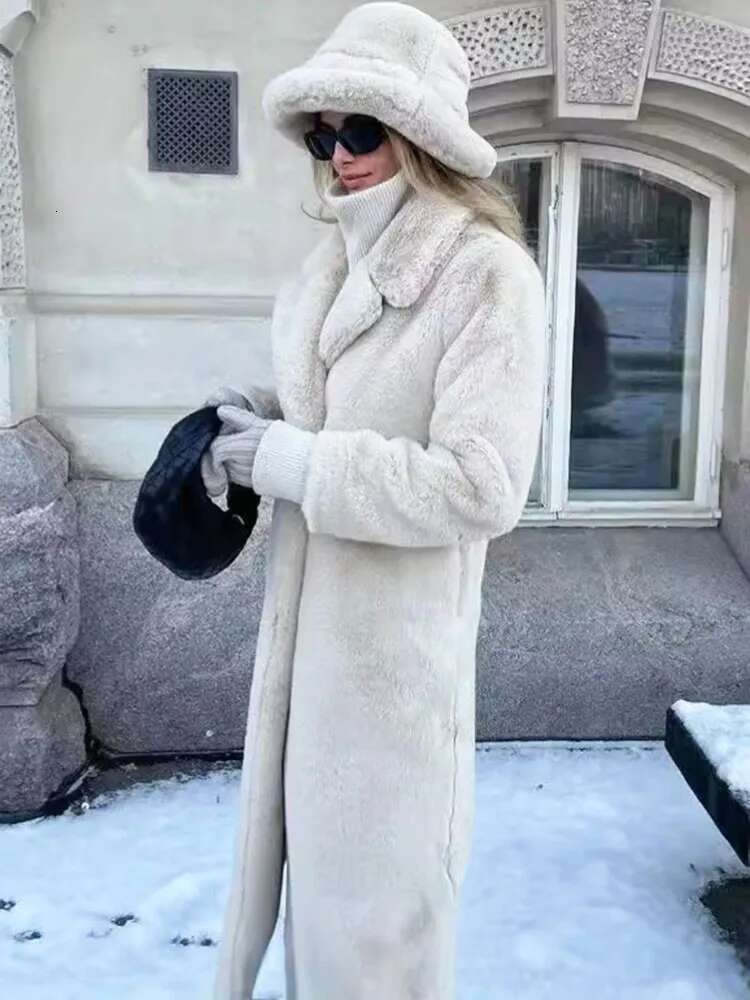 ZADORIN 2024 Elegant Lapel Double Breasted Long Faux Coat Winter Warm Fluffy Jacket Fur Coats Clothes For Women