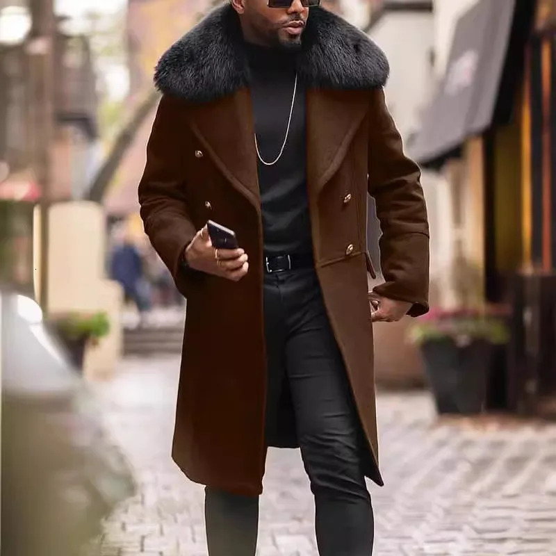 British Winter Mens Overcoat Buyer Fur Collar Woolen Coat Medium and Long Men Clothing 250107