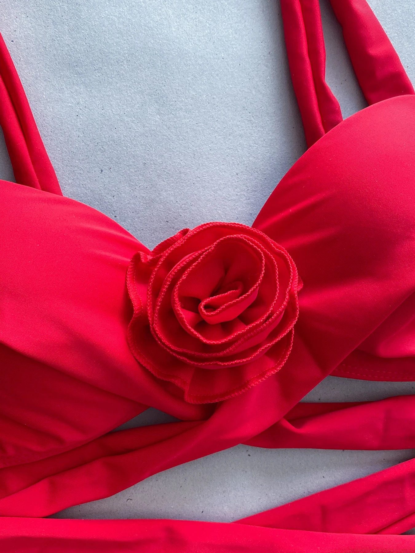 2024 Sexy 3D Flowers Three Pieces Bikini Sets Swimsuit For Women Push Up Swimwear Female Red Bathing Suits And Beach Skirt 250109
