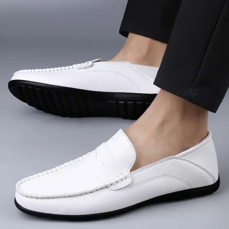 Summer Man Loafers Wedding Dress White Driving Moccasins Footwear Men Casual Split Leather Slip On Lightweight Male Shoes