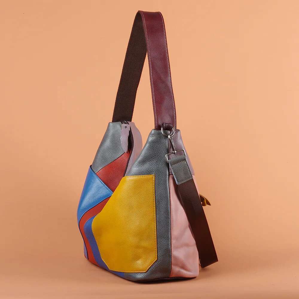 Genuine Leather Multicolour Handbags Casual Women Girl Cowhide Bag Designer Patchwork Female Shoulder Crossbody Bags