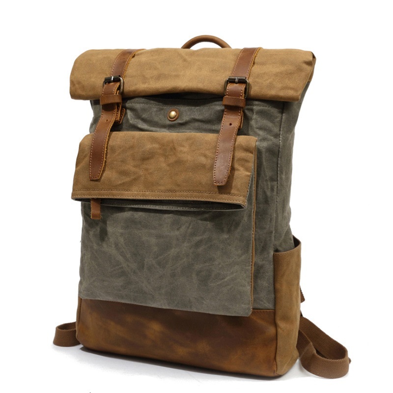 Men Daypacks Vintage Canvas Backpack Leather School Bag Designer Casual Fashion Waterproof Travel Bag Male Back Pack Bagpack