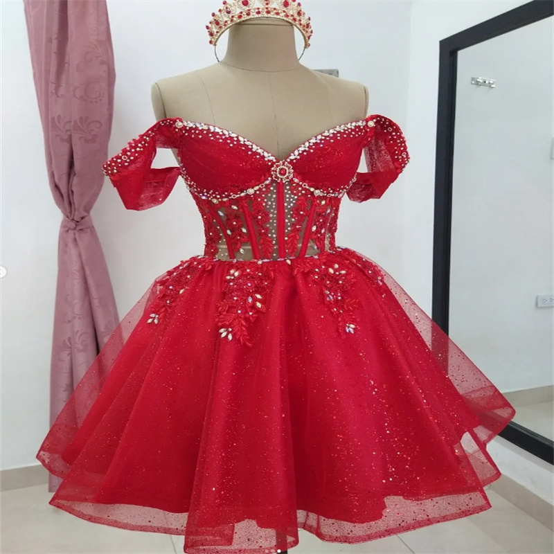 Charro Red Quinceanera Dresses Short Shine Two In One Ball Gown Prom Dress Sequin Beaded Vestidos De 15 Xv Anos Sweet 16 Customized Charro robes de so