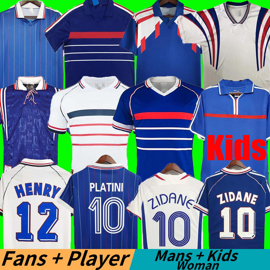 Retro French soccer jerseys 1998 1982 84 86 88 90 96 98 00 02 06 18 ZIDANE HENRY MAILLOT DE FOOT POGBA football shirt REZEGUET DESAILLY Classic Vintage men kids kit