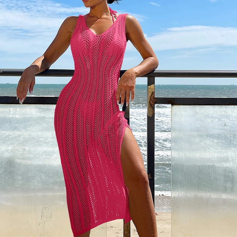 Summer Knitted Beach Dress Women Elegant Fashion Long Dresses Slim Bohemian Holiday Outfits Beachwear Cover Ups 250108