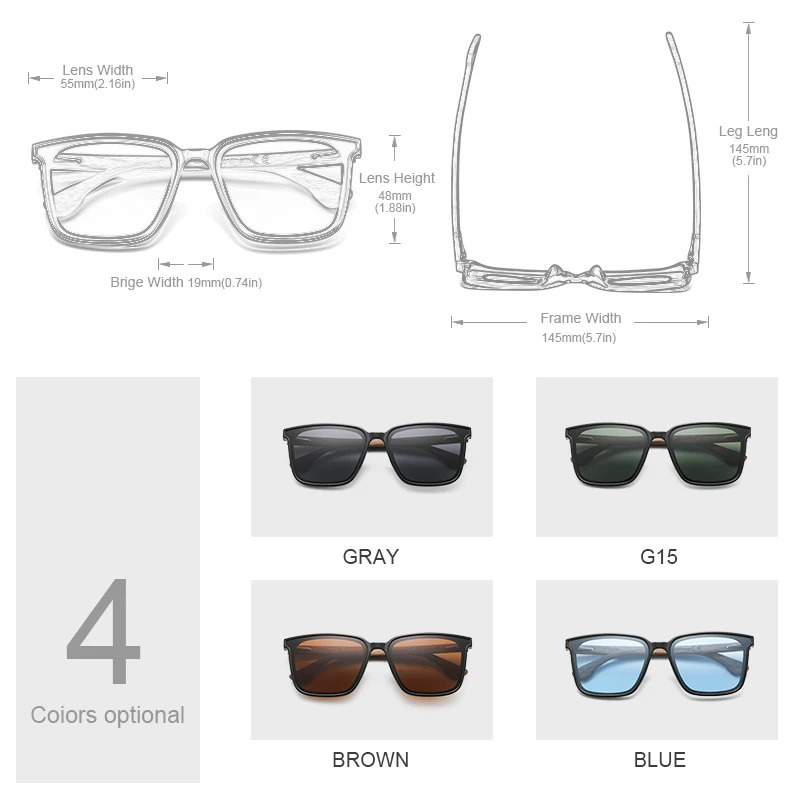 Oi Wood Men Women Square Sunglasses Wooden Eyeglasses polarized Blue Lenses Mens Glasses y Eyewear 250109