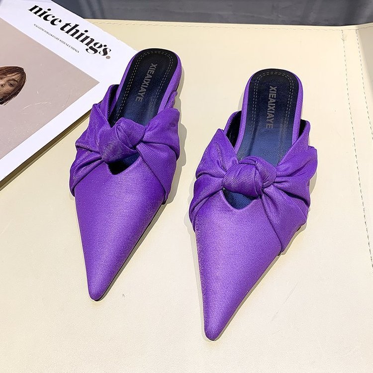 Women Slippers Fashion Bow Design Pointed Toe Trendy hot Versatile Triple Black Beige Purple Free shipping