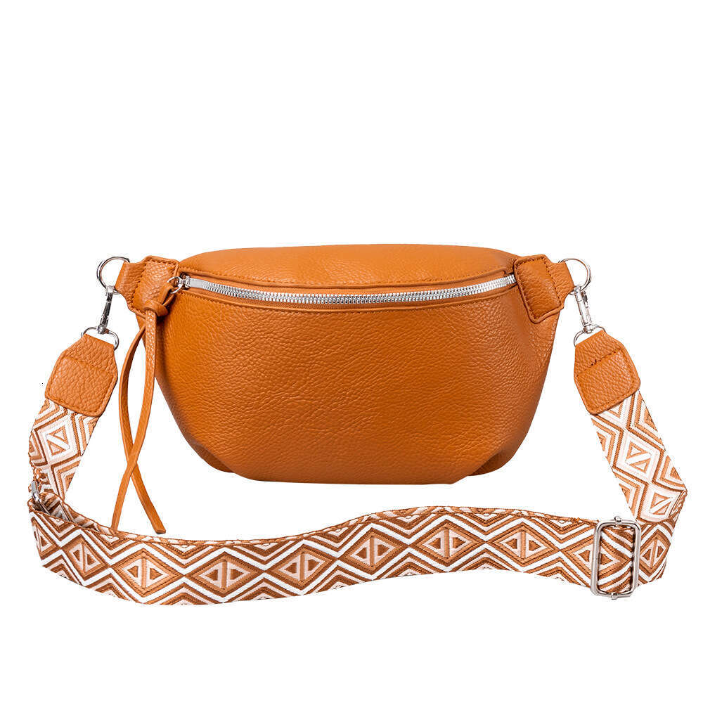 Leather Chest Crossbody Women's Large Capacity Pleated Waist Bag, Leisure Travel Zipper Small Backpack