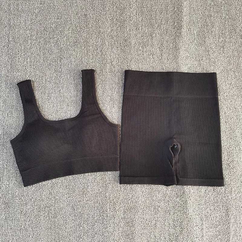 2 PCS Women Sporstwear Seamless Yoga Set Sport Bra with High Waist Shorts Gym Clothing Fitness Sleeveless TracksuitXJ250109
