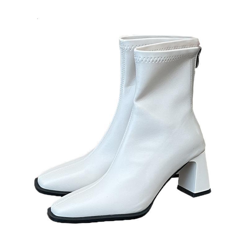 Boots Girl Fairy 2024 New Soft Leather Coarse Heel Zipper Low Tube Smoker Boots Internet Celebrity Fashion Chelsea Short Boots