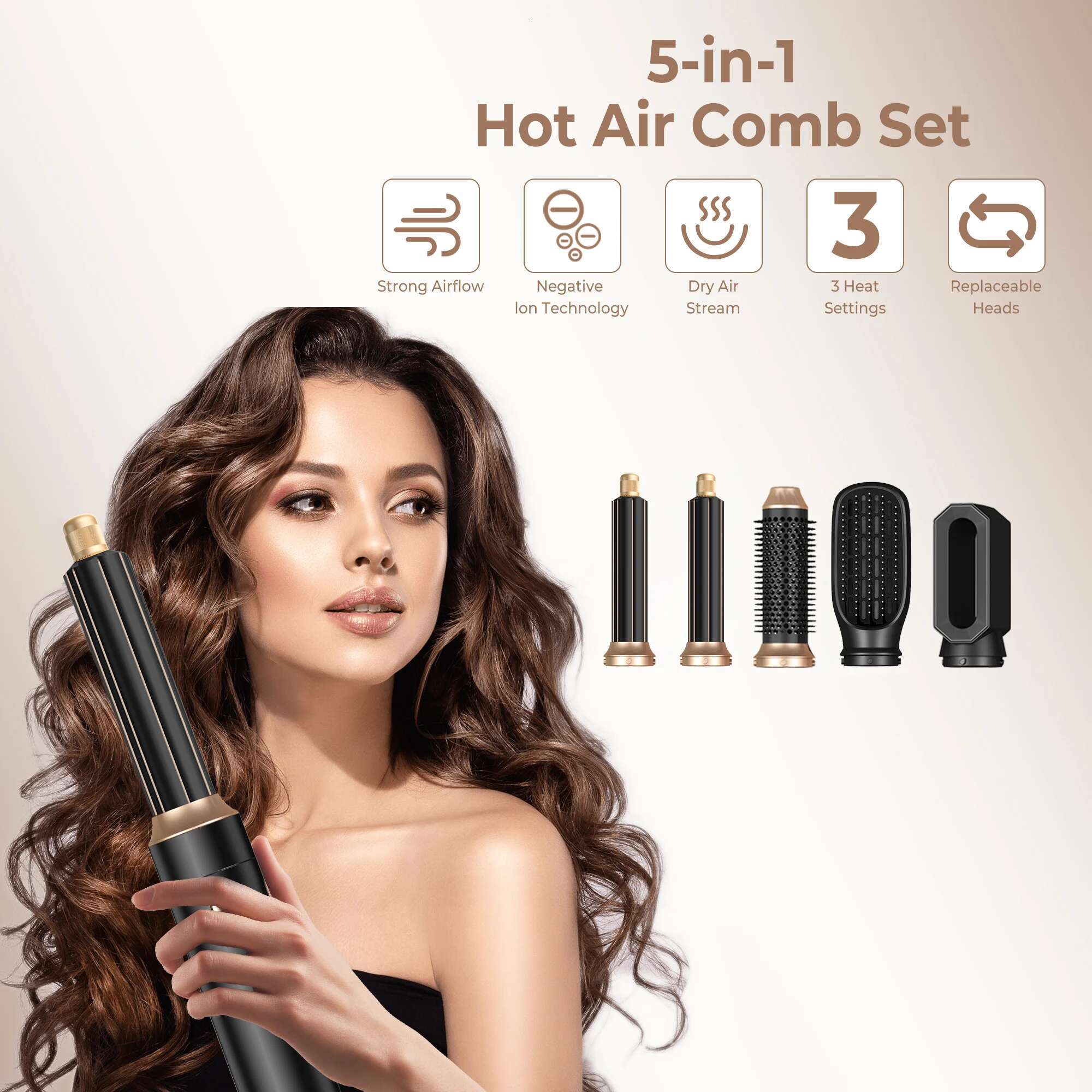 5 in 1 Blow Ionic Dryer Oval Hot Brush Curler Hair Straightener Magic Air Styler