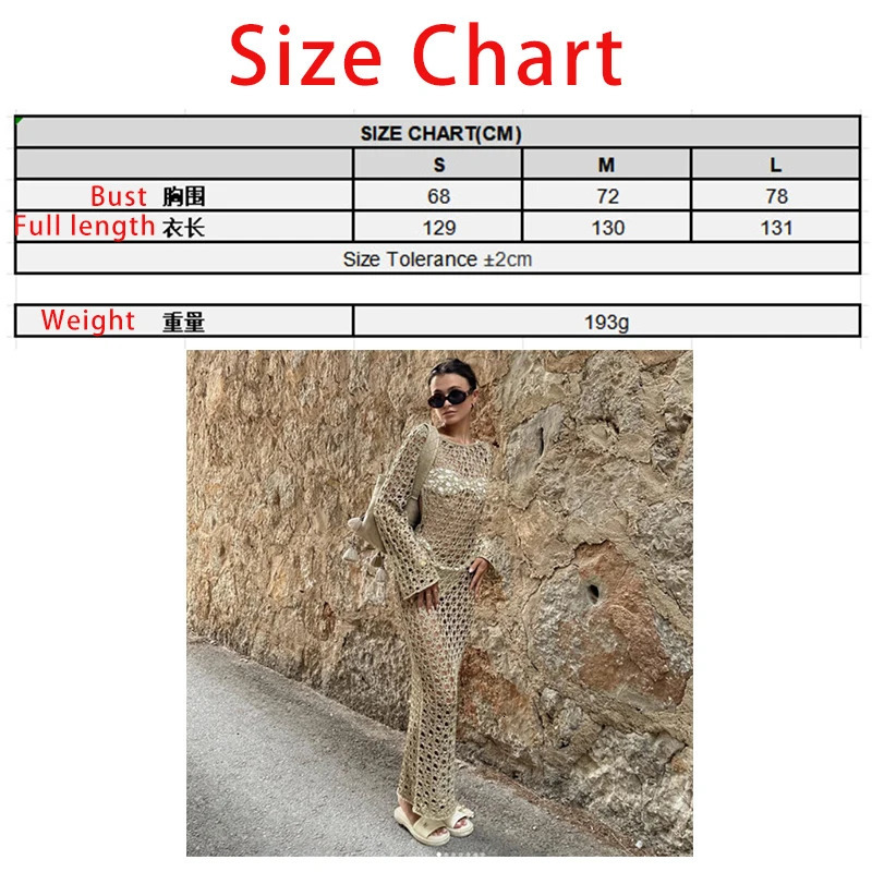 European and American Beach Dress Women Knitted Hollow Solid Color Sexy Open Back Lace Long Sleeved Bikini Cover Ups 250106