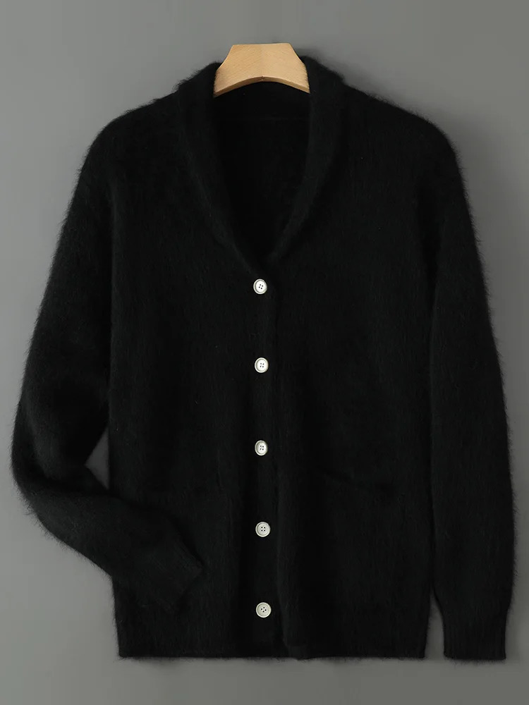 Quality 100% Mink Cashmere Autumn Winter Woman Plus Size 5XL VNeck Cardigan Sweater Knitting thicken Knitwear Solid Color Tops 250108