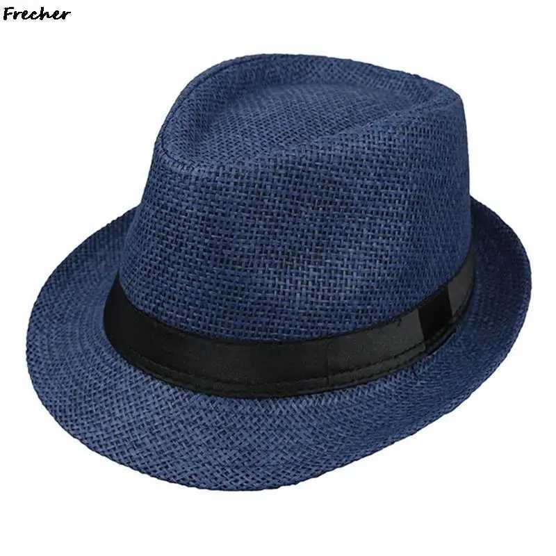 Boys Beach Jazz Hat Wedding Party Dress Up Straw Weaving Panama Childrens Summer Flat Brim Fe Hat Chapeau with Ribbon 2024 X250109