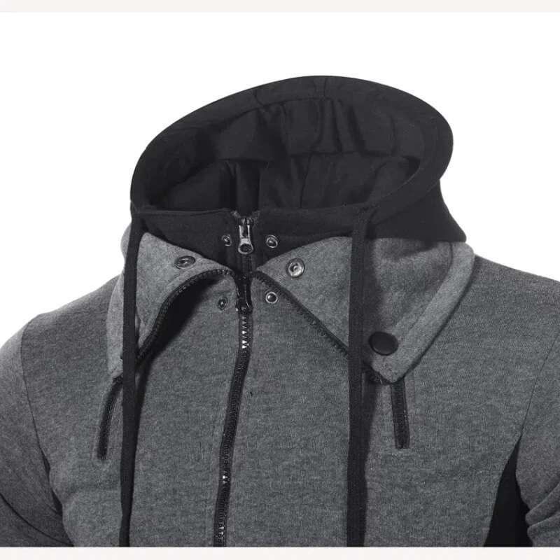Spring Autumn New Hooded Long Sleeve Fashion Cardigan Man High Street Zipper Patchwork Pockets Outwear Vintage All-Match Tops