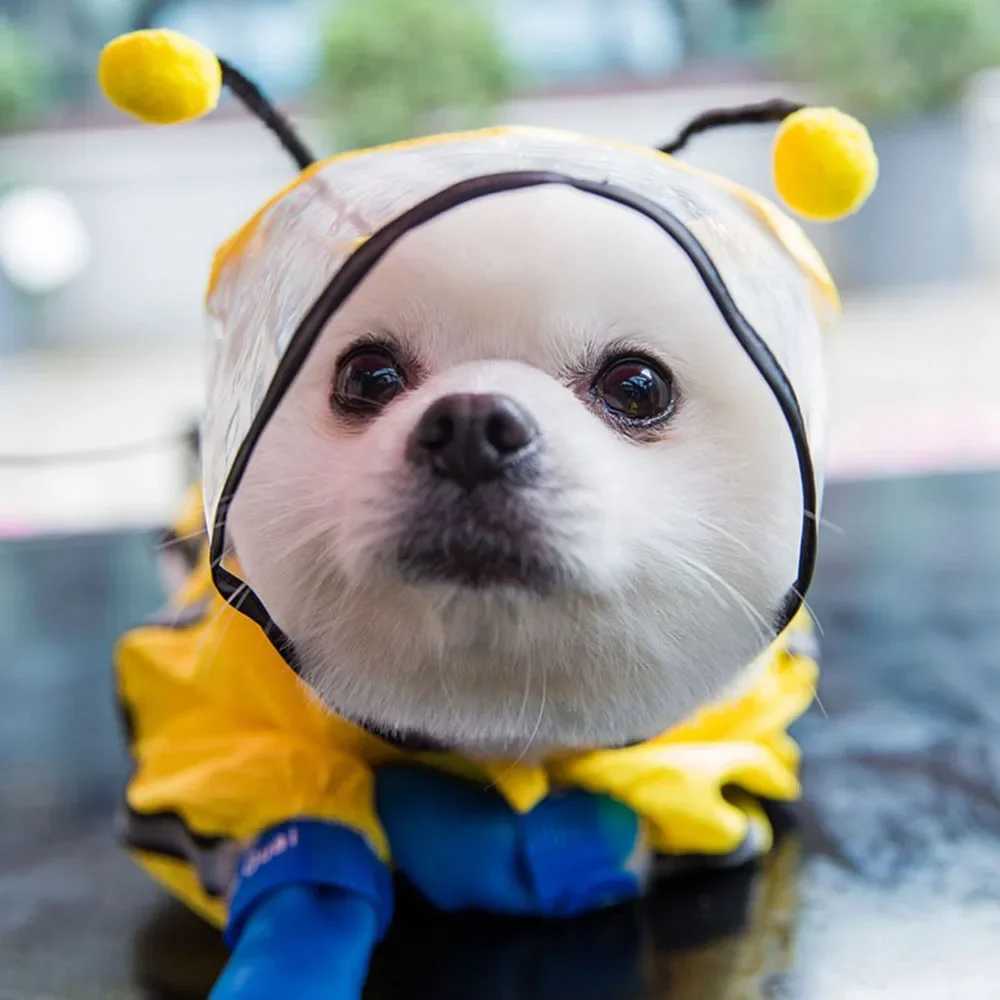 Cute Bee Shaped Pet Puppy Raincoat for Small Dog Breathable Mesh Waterproof Dog Rain Jacket 4 Legs Dog Rain Coat with Clear BrimXJ250109