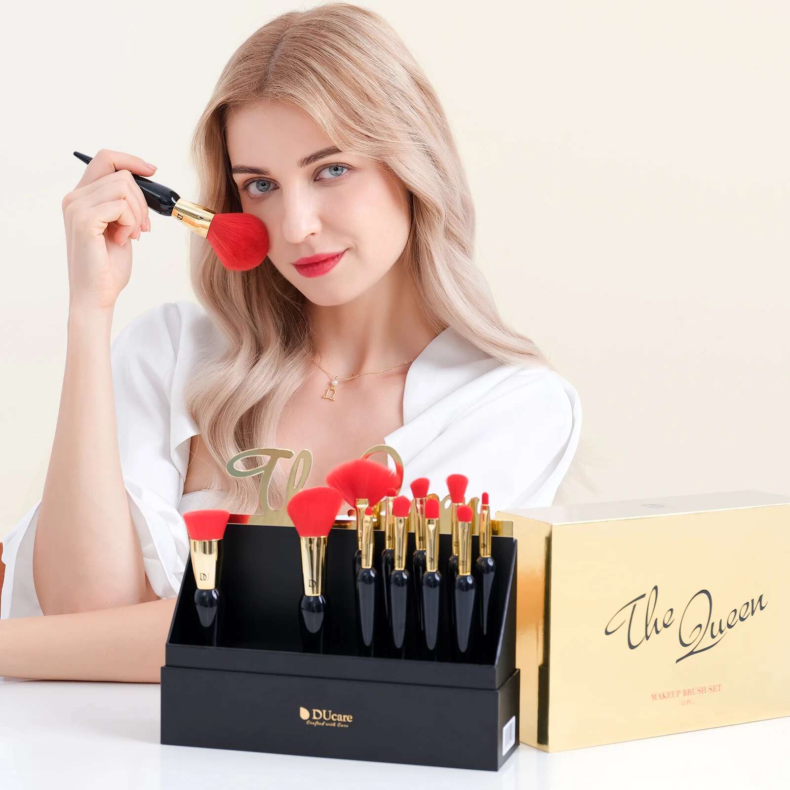 DUcare Makeup Brushes 12Pcs The Queen Seris Premium Gifts Foundation Powder Face Blush Eyeshadow Make up Brush Rubber Handle Set