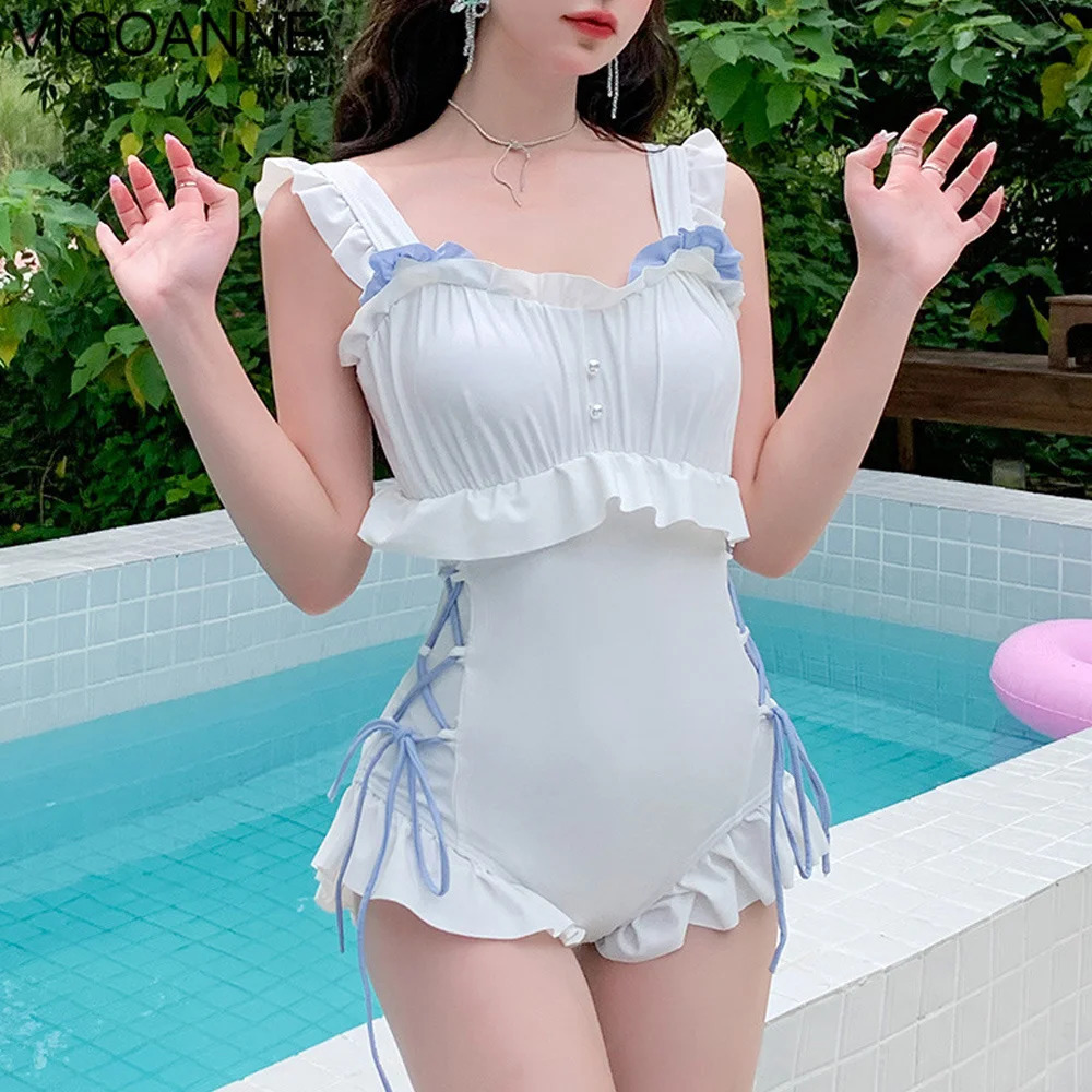VigoAnne White Strapped Swimwear Women Verge Push Up One Piece Swimsuit Korean Monokini Backless Cross Hollow Bathing Suit 250108