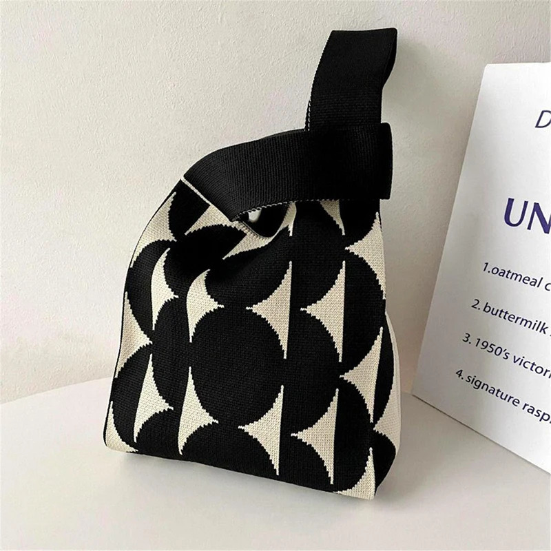Knitted Bag Fashionable Simple Solid Color Handheld Large Capacity 250106