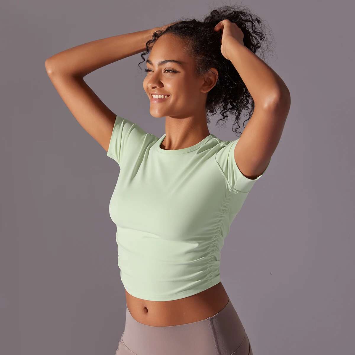 Women Sports Shirts Short Sleeve Solid Color Workout Yoga Wear Stretch Fiess Tank Gym Clothes Sportswear Running T-Shirts