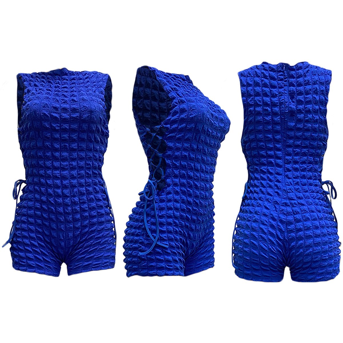 2025 New women's solid color round neck sleeveless double-sided strap casual jumpsuit