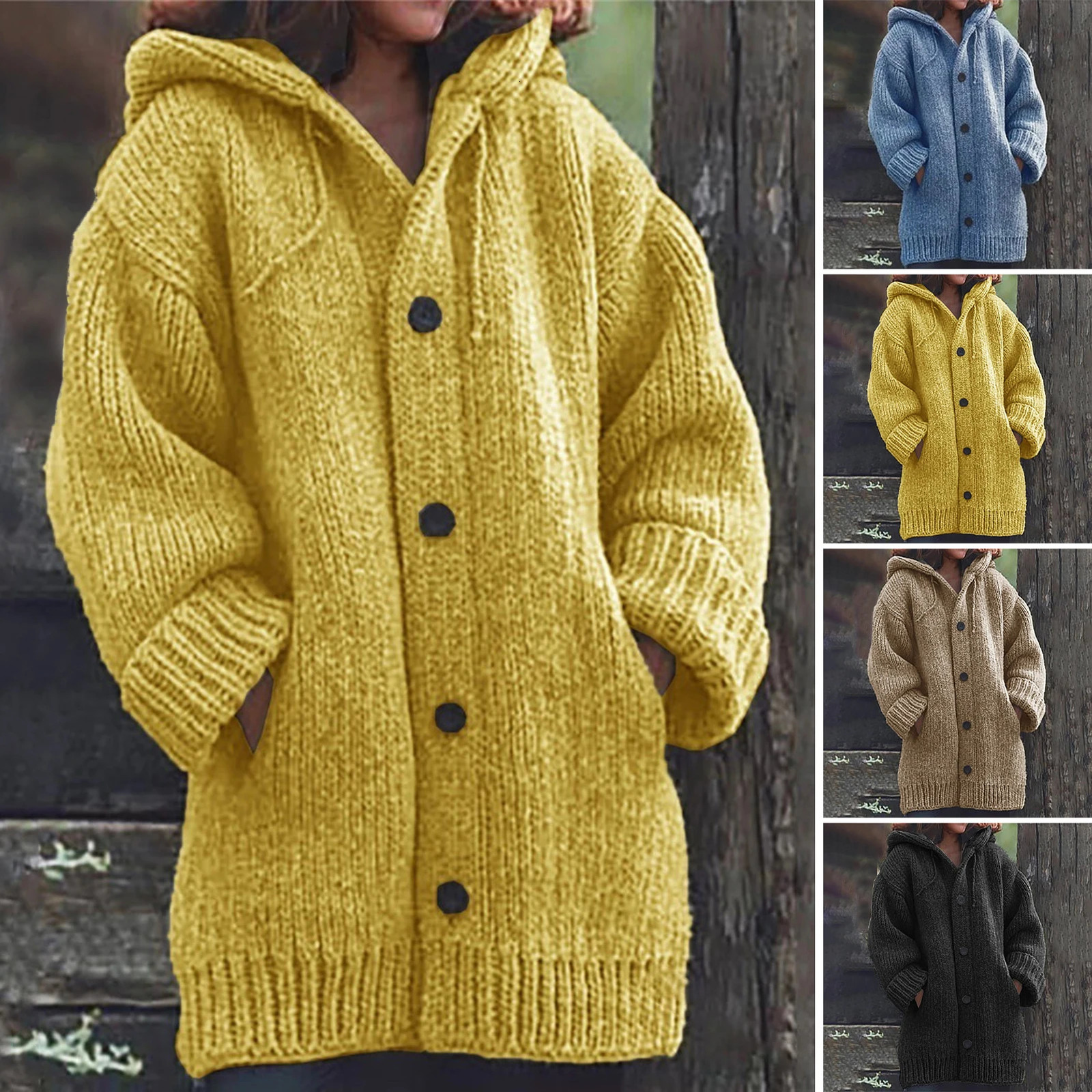 5xl Warm Autumn Winter Sweater Long Sleeve Cardigans Vintage Knitted Sweaters for Women Mid Length Coat Streetwear 250106