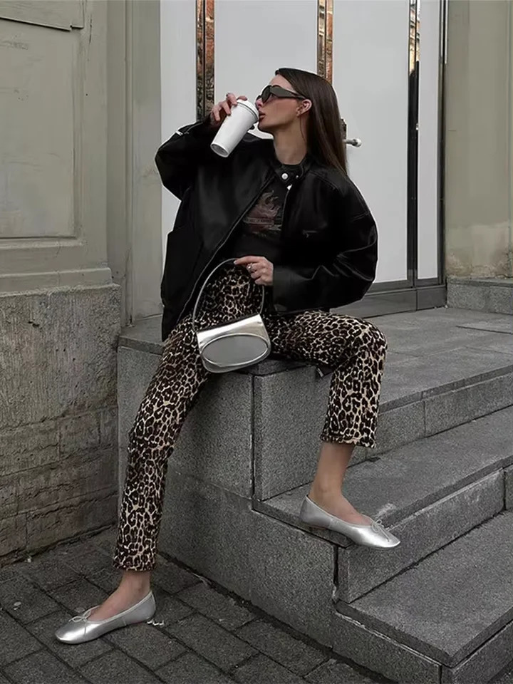 Fashion Leopard Print Slim Pencil Pants For Women High Waist Zipper Bodycon Trousers Chic Female Commuting Streetwear 250108