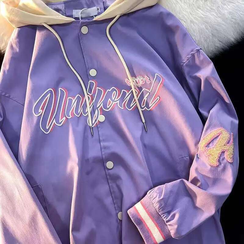 Women's Wear New American Retro Letter Embroidery Jackets Coats Women's Street Casual Trend Hooded Baseball Uniform Couple Loose Jacket