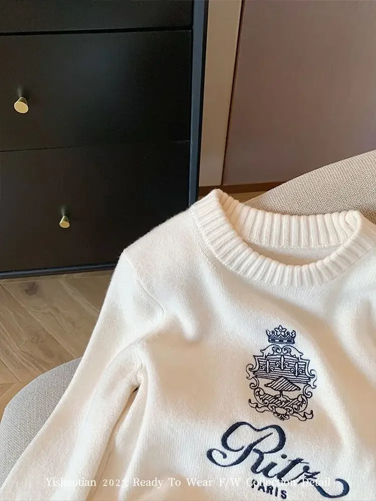Letters y Pullover Sweater Autumn Winter Women Round Neck Long Sleeve Knitwear Jumper Female Casual n Tops 250108
