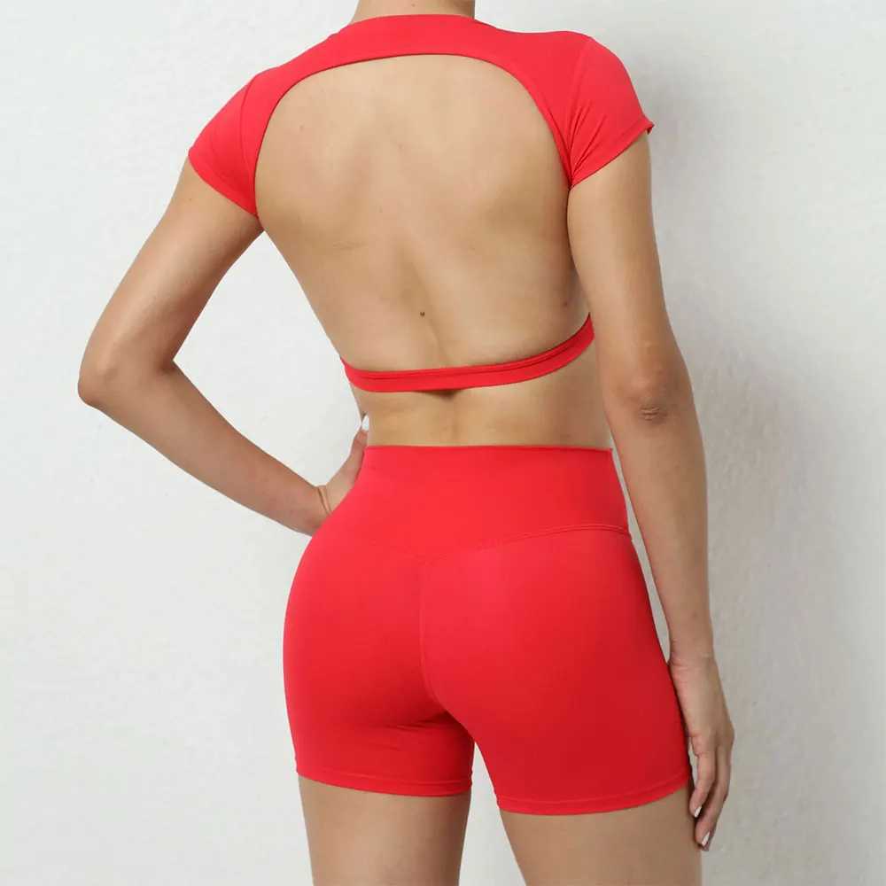 Yoga Sets Workout Sets for Women Clothes 2 Pieces Gym Suits Sports Short Sleeves High Waist Shorts Outfits Fitness RunningXJ250109