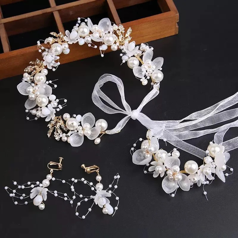 Spring Bohemian Girls Bridal Pearl Hair Headdress Flower Wreath Bride Garland Head Hoop Headbands Jewelry Children Gifts 241228