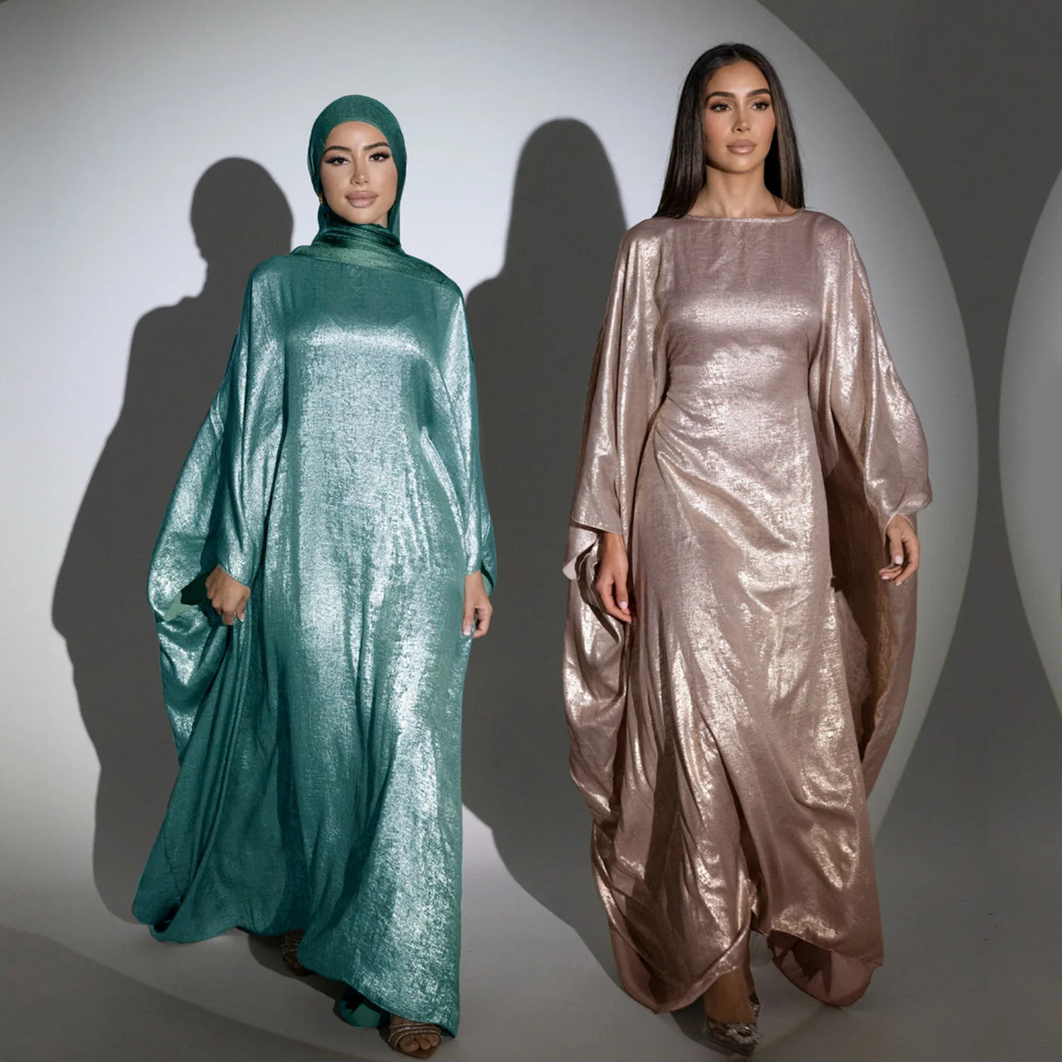 Shiny Batwing Satin Maxi Abaya Dubai y Abayas For Women Muslim Kaftan Dress Islam Caftan Marocain Femme Long Robes 250106