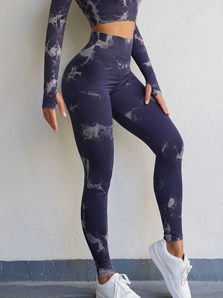 Tie Dye Yoga Long Sleeve Top Legging Sports Fitness Suits 2 Piece Sets Womens Outfits Gym Workout Clothes Set for Women Yoga SetXJ250109