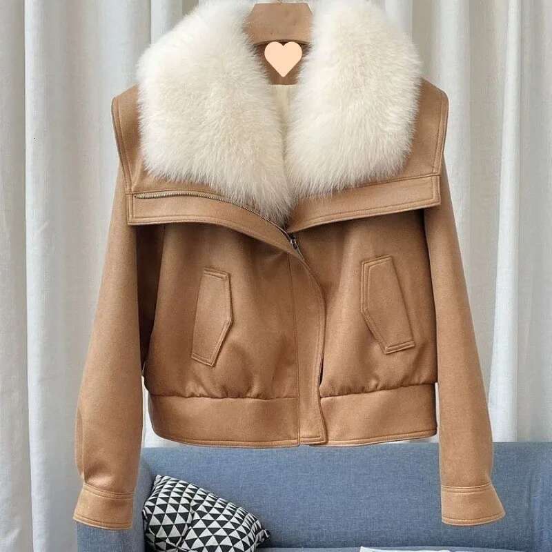 Leather Mink Fur Collar Winter Women White Duck Down Jacket Ladies Vintage Short Warm Puffer Coat Female Parka Outerwear