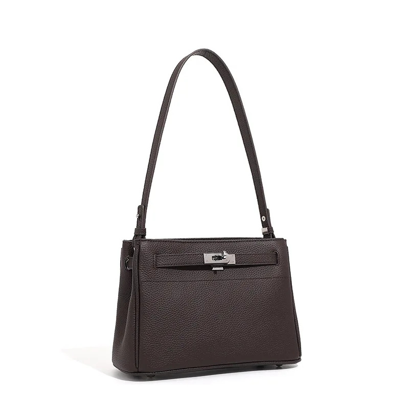 2025 Fashionable Commuting Single Shoulder Underarm Crossbody Bag For Women, Made Of Head Layer Cowhide Leather With Lock Buckle
