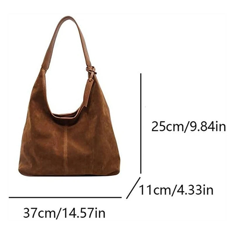 Women Large Capacity Corduroy Shoulder Bag Brown Lightweight Tote Purse Suede Hobo Bag for Work Travel College Shoulder Purse 250106