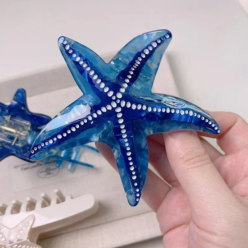 Ocean Series Starfish Hair Claw Acetate Simulation Marine Life Blue Starfish Crab Hair Clips for Women Beach Hair Accessories 250103