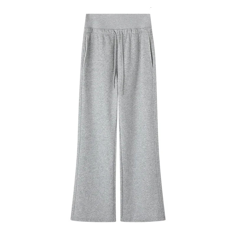 American gray doublewaisted Winter Fleece wideleg pants womens autumn loose casual highwaisted straight Sport Pants 250108