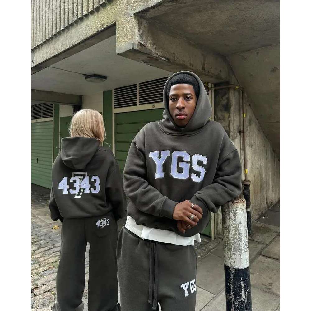 American Gothic YGS letter oversized men's Y2K streetwear fashion loose Haruku long sleeved pullover hoodie women's