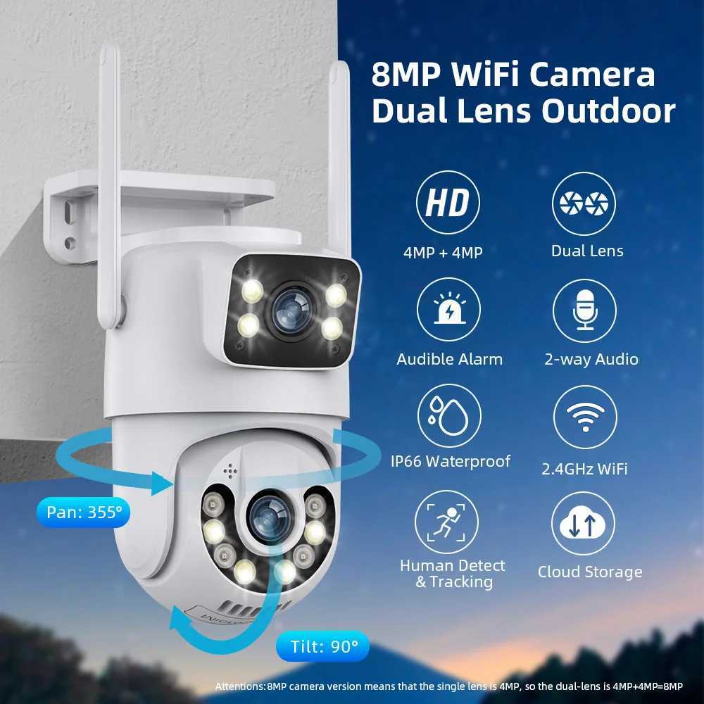 Mini dual lens dual screen 4K 8MP PTZ WIFI high-definition IP camera outdoor automatic tracking security CCTV monitoring ICSee X250110
