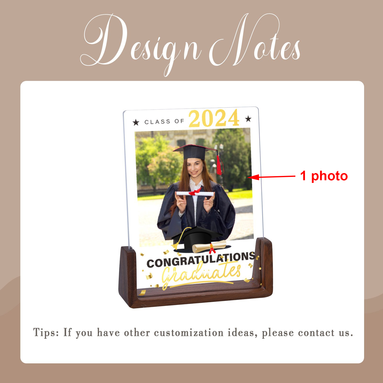 Personalized Picture Frame Her Him Class of 2024 High School College Graduation Photo Frames for Daughter Son H260306