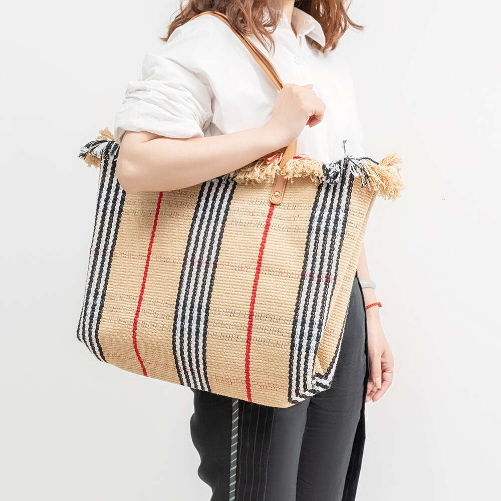 Seaside Vacation Beach Cross-Border Tote High-End Feel, Large Capacity Canvas Bag, Tassel Shoulder Handbag For Women