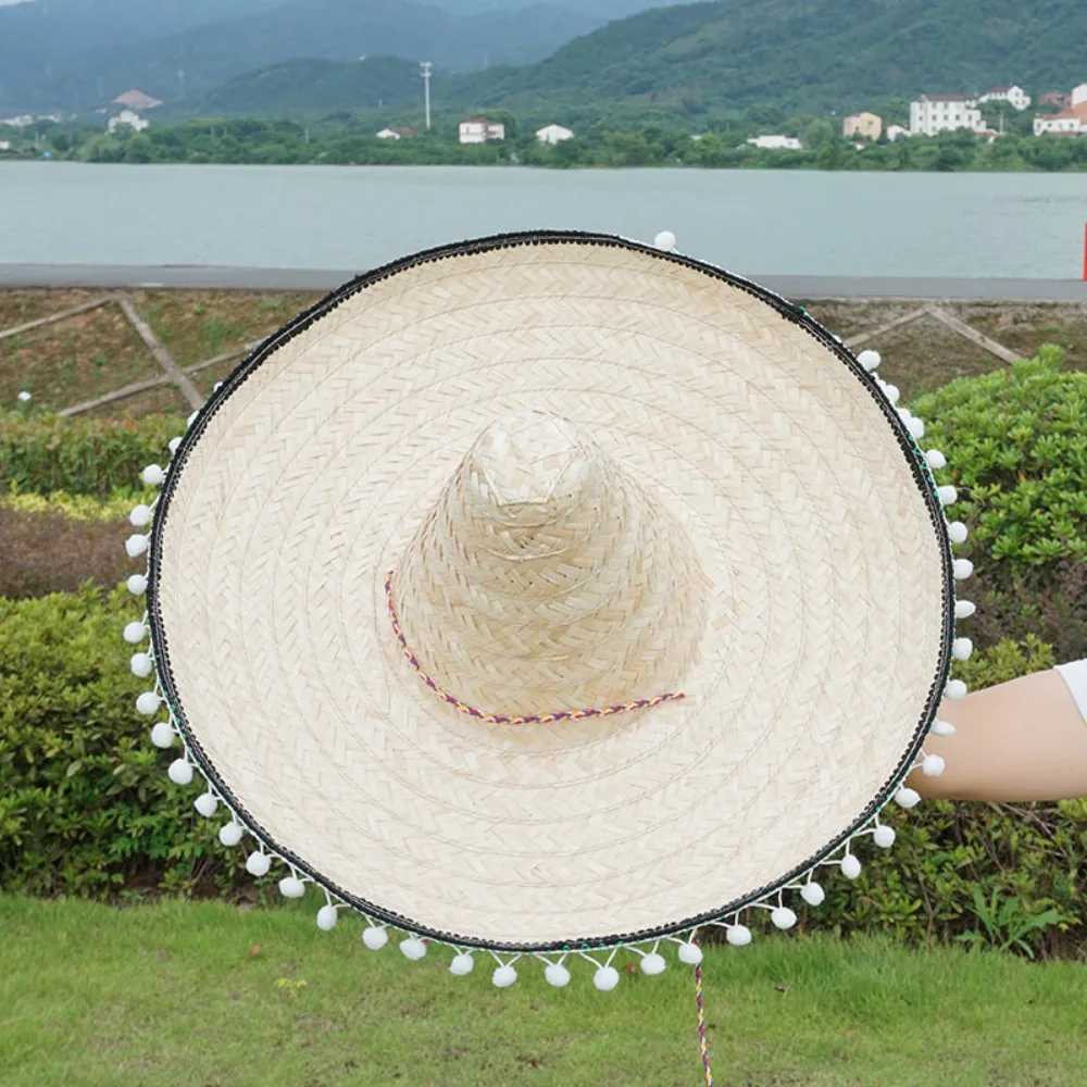 Summer colorful wide brown Mexican party hat Sbrero party sun hat decoration Halloween straw hat for men X250109